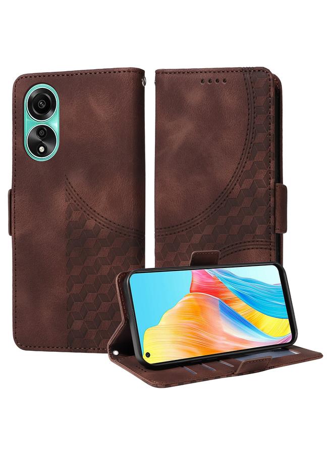 اس-توب جراب هاتف OPPO A78 4G من الجلد المنقوش على شكل معين مرصع بالنجوم - Image 1