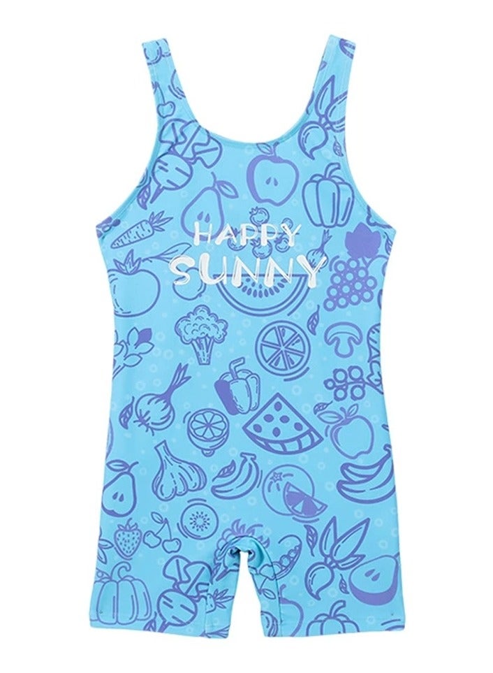 Loquat Girls Printed One Piece Sleeveless Swimsuit Kids Water Sport Short Bathing Suits Blue - Image 1