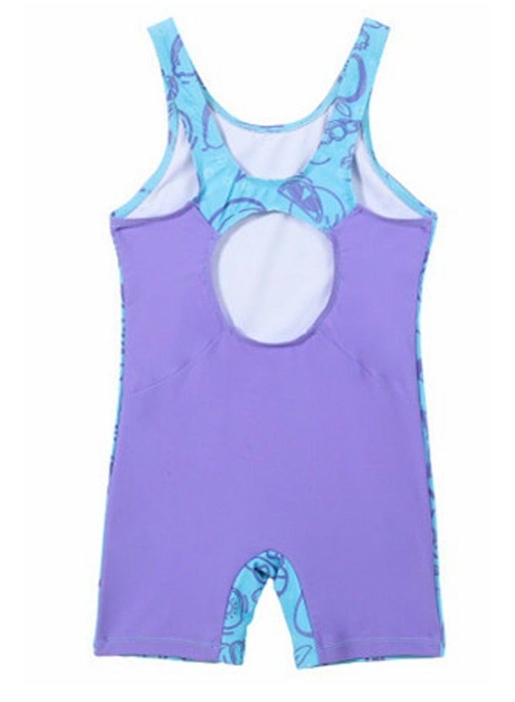 Loquat Girls Printed One Piece Sleeveless Swimsuit Kids Water Sport Short Bathing Suits Blue - Image 2