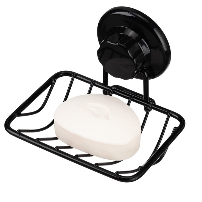 SUPER POWERFUL VACUUM SUCTION CUP SHOWER SOAP DISH STRONG RUSTPROOF STAINLESS STEEL SOAP SAVER SPONGE HOLDER FOR BATHROOM KITCHEN SINK BLACK