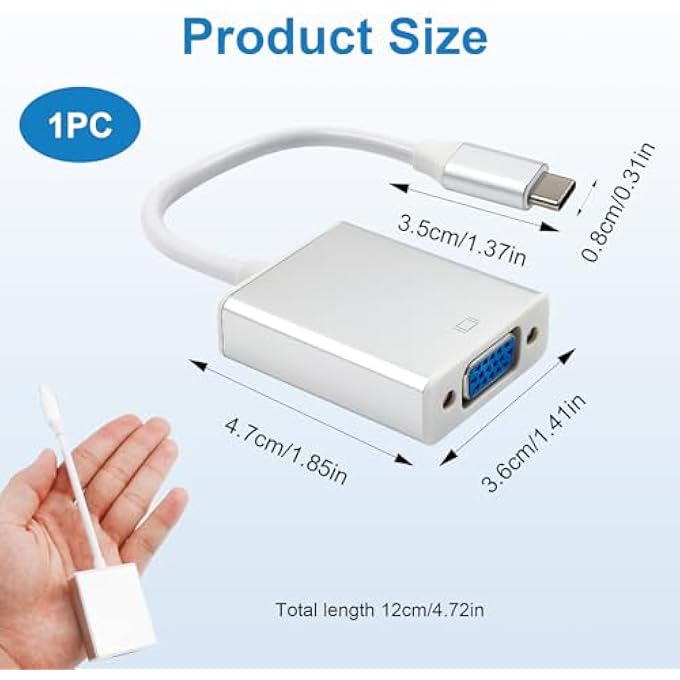 rayihni USB C TO VGA ADAPTER WITH ALUMINIUM SHELL, USB TYPE-C TO VGA CONVERTER FOR DEVICES WITH USB-C VIDEO OUTPUT, SUPPORTS 1080P FOR MONITOR, PROJECTOR, DISPLAY (GREY) - Image 2