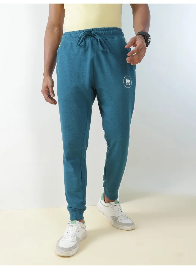 The Indian Garage Co Teal Men Slim Fit Casual Solid Regular Knitted Jogger