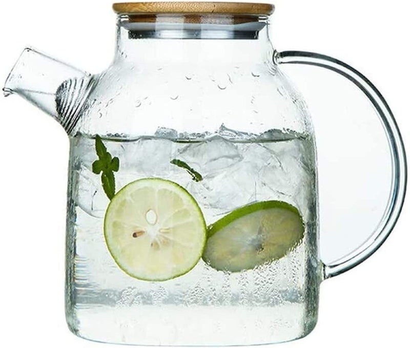 RAGYULA Classy Glass Water jug with Air Tight Bamboo lid for Juice Water iced Tea Pitcher Tea Carafe hot Glass Pitcher and Sun Tea jar 1800ml Transparent Pack of 1 - Image 1