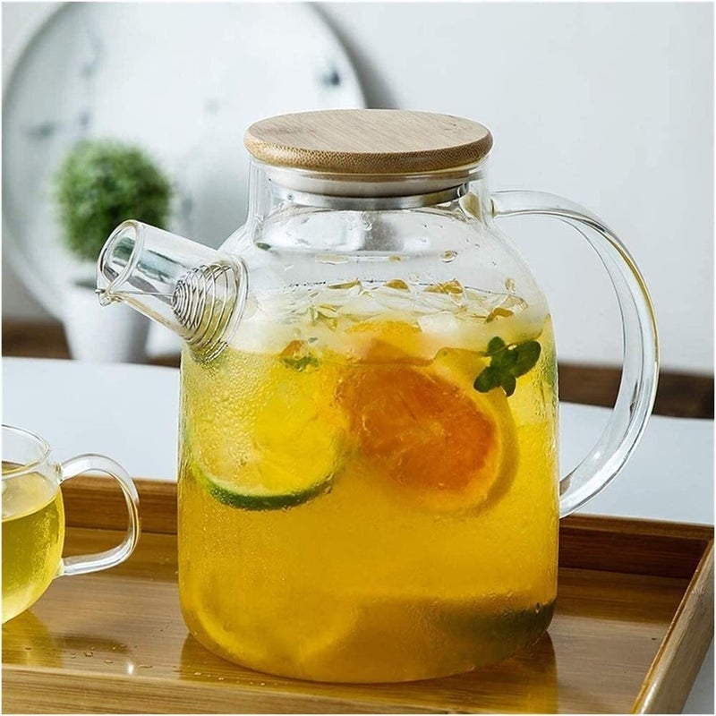 RAGYULA Classy Glass Water jug with Air Tight Bamboo lid for Juice Water iced Tea Pitcher Tea Carafe hot Glass Pitcher and Sun Tea jar 1800ml Transparent Pack of 1 - Image 2