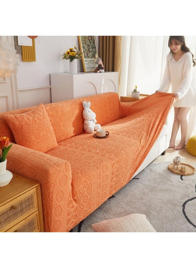 لوكزر غطاء أريكة لوكزر يونيفرسال بمقعد واحد من الجاكار مع غطاء وسادة واحد، غطاء مرن ناعم الملمس (نمط قبلي برتقالي فاتح/SC-074-01/90-140 سم) (220 جرام لكل متر مربع) - Image 3