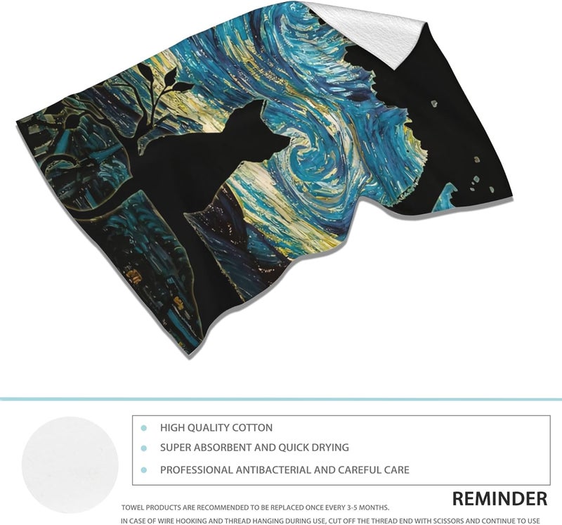 CXULIN 2 Pack Hand Towels for Bath,Black Cat Starry Night Decorative Towels Highly Absorbent Soft Towels for Bathroom Beach Kitchen Spa Gym Face Towel 14x28 Inch - Image 3