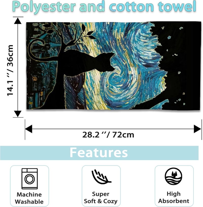 CXULIN 2 Pack Hand Towels for Bath,Black Cat Starry Night Decorative Towels Highly Absorbent Soft Towels for Bathroom Beach Kitchen Spa Gym Face Towel 14x28 Inch - Image 2