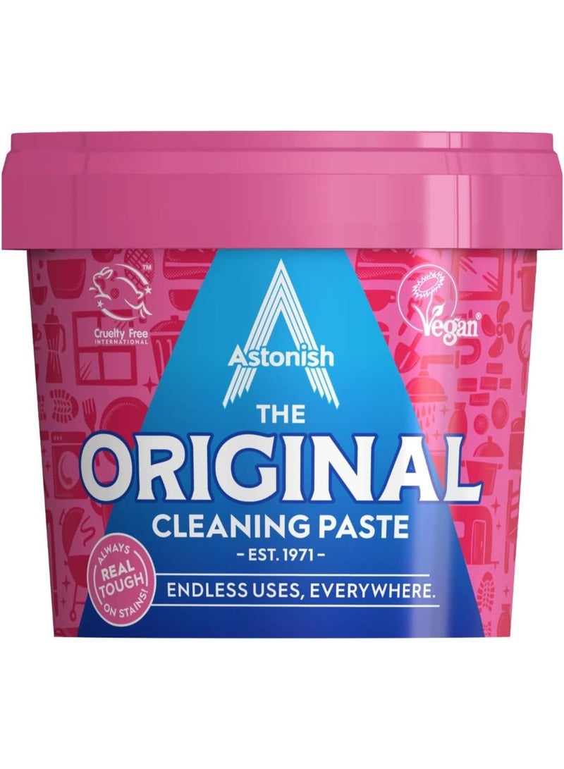 Astonish Original Cleaning Paste Multi-Surface Abrasive Cleaner Mandarin Peach Scent No Harsh Chemicals Vegan Cruelty-Free Tough on Grease Grime Stains Pink Recyclable Tub 500g - Image 1