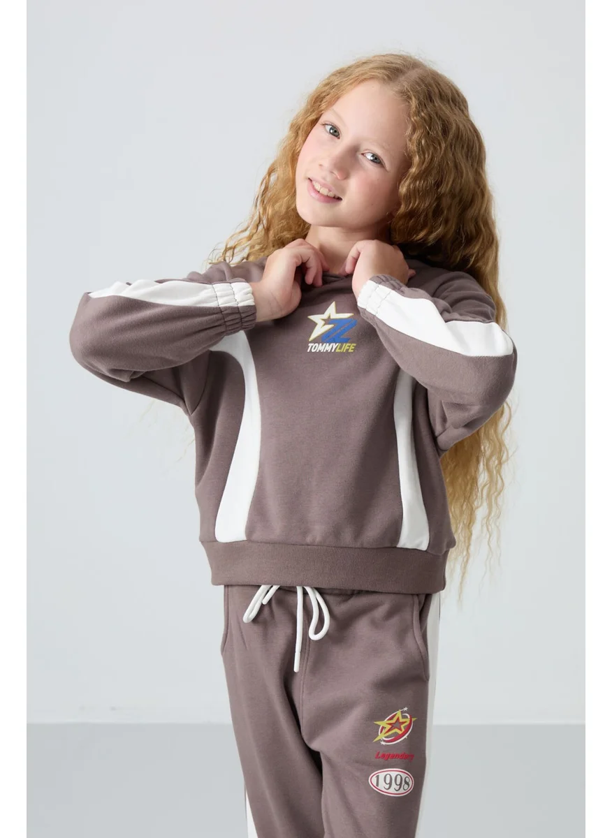 Tommy Life Brown Cotton Fluffy Soft Texture Standard Fit Printed Girls Tracksuit - 75166