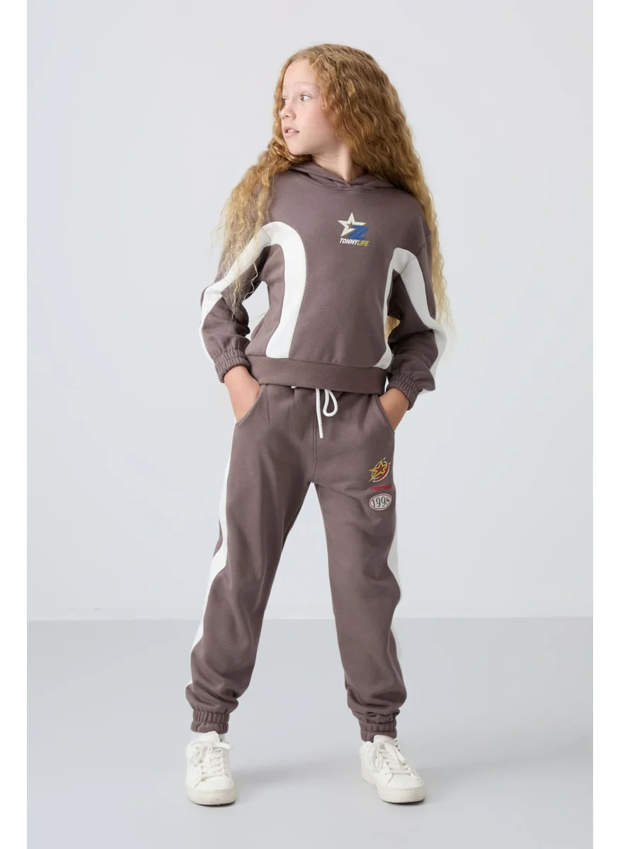 Tommy Life Brown Cotton Fluffy Soft Texture Standard Fit Printed Girls Tracksuit - 75166