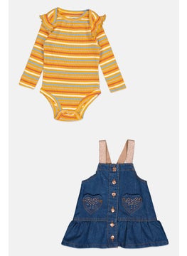Toddlers Girl 2 Piece Striped Bodysuit With Dress, Multicolor