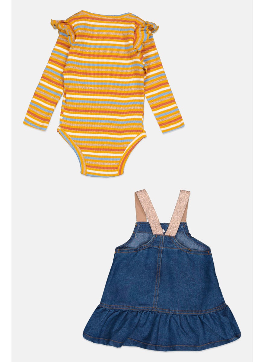 Nanette lepore - Toddlers Girl 2 Piece Striped Bodysuit With Dress, Multicolor - Image 1