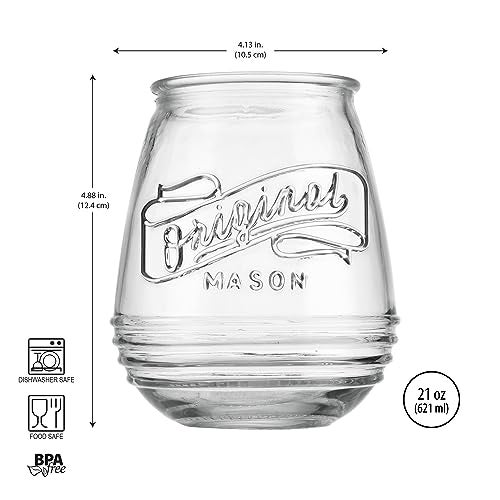 Glaver's Stemless Wine Glasses 21 Oz. Set Of 4 Original Mason Vintage Goblet Beverage Glasses Uses For Your Cocktail Lounge, Whiskey Parties, and Everyday Dinner Table. Dishwasher Safe. (Large) - Image 4