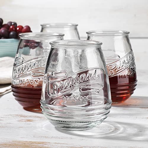Glaver's Stemless Wine Glasses 21 Oz. Set Of 4 Original Mason Vintage Goblet Beverage Glasses Uses For Your Cocktail Lounge, Whiskey Parties, and Everyday Dinner Table. Dishwasher Safe. (Large) - Image 1