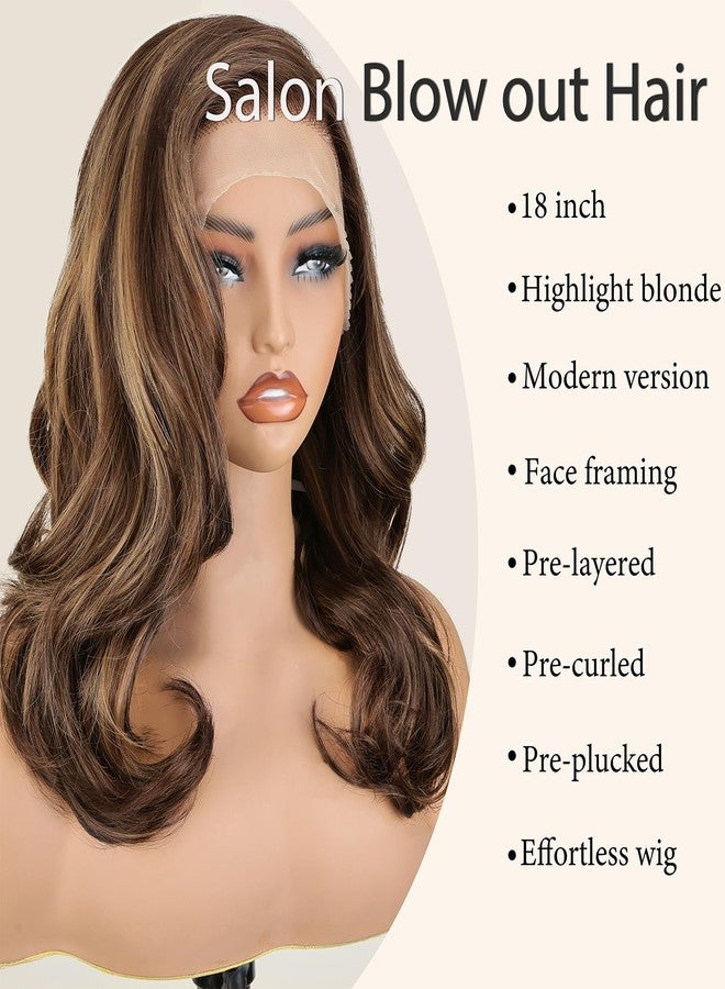 SOKU 13x6 Glueless Lace Front Wigs - Highlight Blonde Body Wave 18 Inch Short Synthetic Hair Wig, Pre Plucked Pre Layered Honey Blonde Wavy Wig for Women, Beginner-Friendly with Tiny Knots - Image 2