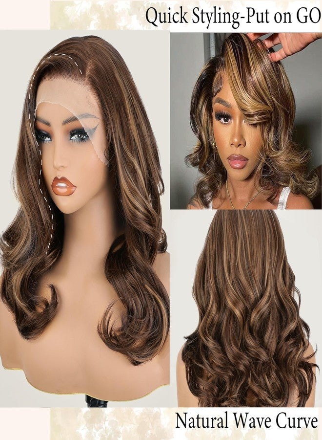 SOKU 13x6 Glueless Lace Front Wigs - Highlight Blonde Body Wave 18 Inch Short Synthetic Hair Wig, Pre Plucked Pre Layered Honey Blonde Wavy Wig for Women, Beginner-Friendly with Tiny Knots - Image 5