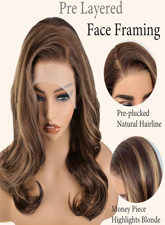 SOKU 13x6 Glueless Lace Front Wigs - Highlight Blonde Body Wave 18 Inch Short Synthetic Hair Wig, Pre Plucked Pre Layered Honey Blonde Wavy Wig for Women, Beginner-Friendly with Tiny Knots - Image 4