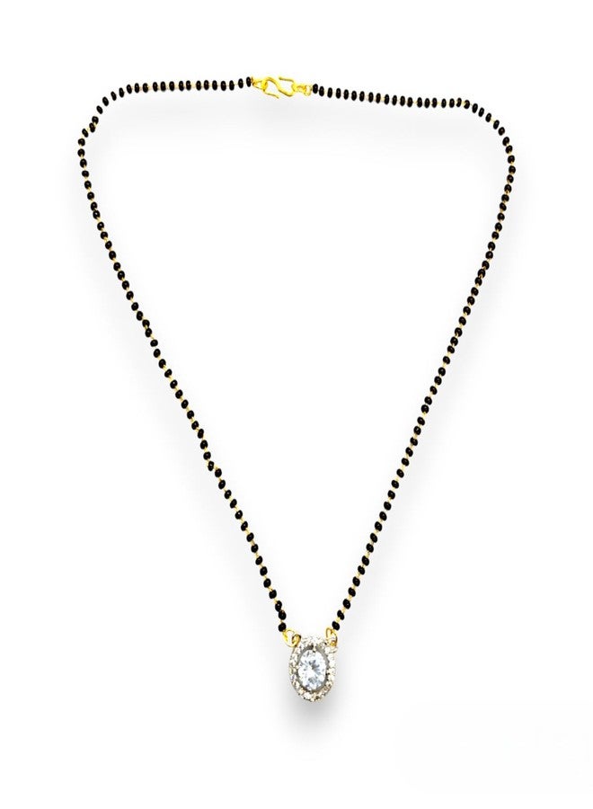 Elleva Mangalsutra for Women Stylish Pendent Set | Tanmaniya Black Beads Mangalsutra for Wedding Gold & White, (Pack Of 1) - Image 2