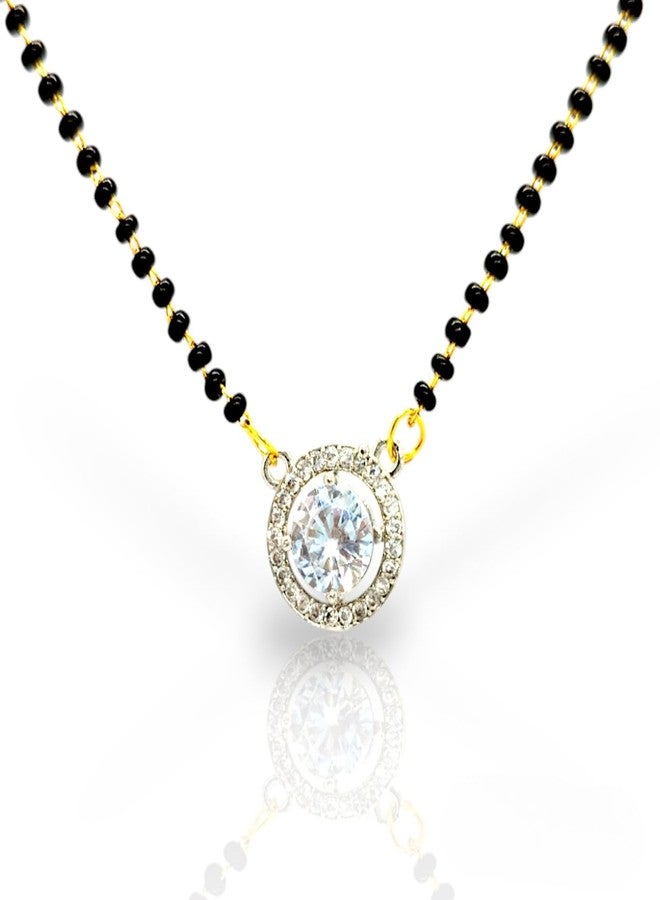 Elleva Mangalsutra for Women Stylish Pendent Set | Tanmaniya Black Beads Mangalsutra for Wedding Gold & White, (Pack Of 1) - Image 1
