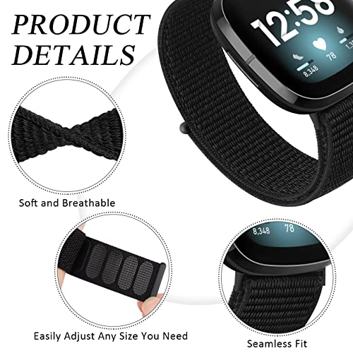 Tobfit Nylon Strap Compatible for Fitbit Versa 3 / Versa 4 (Watch Not Included), Removable Sport Belt for Men and Women (Black) - Image 2
