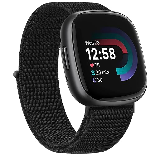 Tobfit Nylon Strap Compatible for Fitbit Versa 3 / Versa 4 (Watch Not Included), Removable Sport Belt for Men and Women (Black) - Image 1