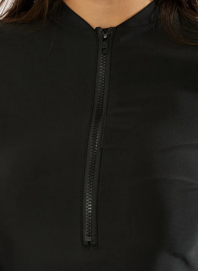 Styli Black Pack of 2 - Full Sleeve Half Zip Tunic with Ruffle Detail and Leggings Burkini Set for Women | Best Price UAE