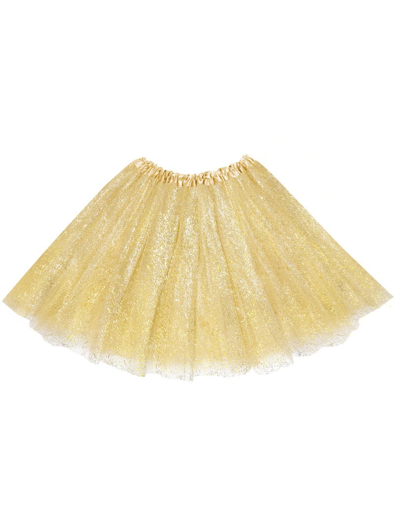 VEKDA 3 Layers Tutus for Women Adult, Classic Elastic Tulle Tutu Skirts Gold or Silver Foil Printed Tutu for Halloween Party Running Gold - Image 1