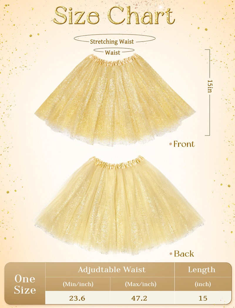 VEKDA 3 Layers Tutus for Women Adult, Classic Elastic Tulle Tutu Skirts Gold or Silver Foil Printed Tutu for Halloween Party Running Gold - Image 4