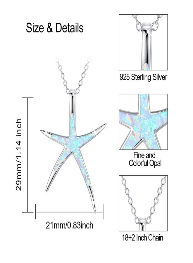 Cuoka Starfish Necklace, 925 Sterling Silver with Opal, Hawaiian Beach Nautical Ocean Pendant, Starfish Jewelry Opal Jewelry Valentine for Women Girlfriend, Metal, Opal - Image 2