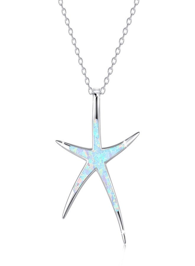 Cuoka Starfish Necklace, 925 Sterling Silver with Opal, Hawaiian Beach Nautical Ocean Pendant, Starfish Jewelry Opal Jewelry Valentine for Women Girlfriend, Metal, Opal - Image 1