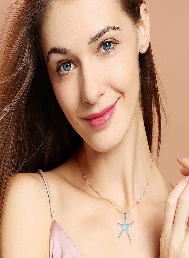 Cuoka Starfish Necklace, 925 Sterling Silver with Opal, Hawaiian Beach Nautical Ocean Pendant, Starfish Jewelry Opal Jewelry Valentine for Women Girlfriend, Metal, Opal - Image 5