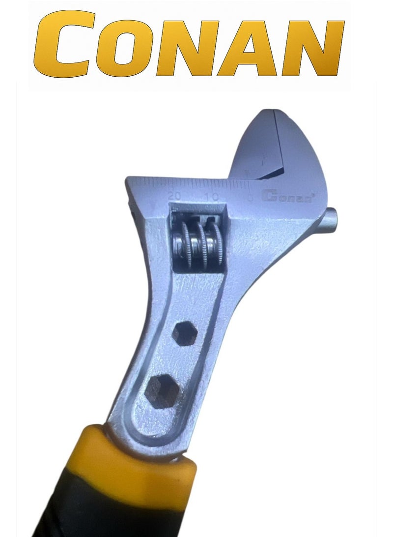 CONAN 8" Adjustable Wrench with Flex Head, Ratchet End & Hex Function – Nut & Bolt Adjustment Wrench with Measurement Scale and Comfortable Rubber Grip – Model COA08108 - Image 4