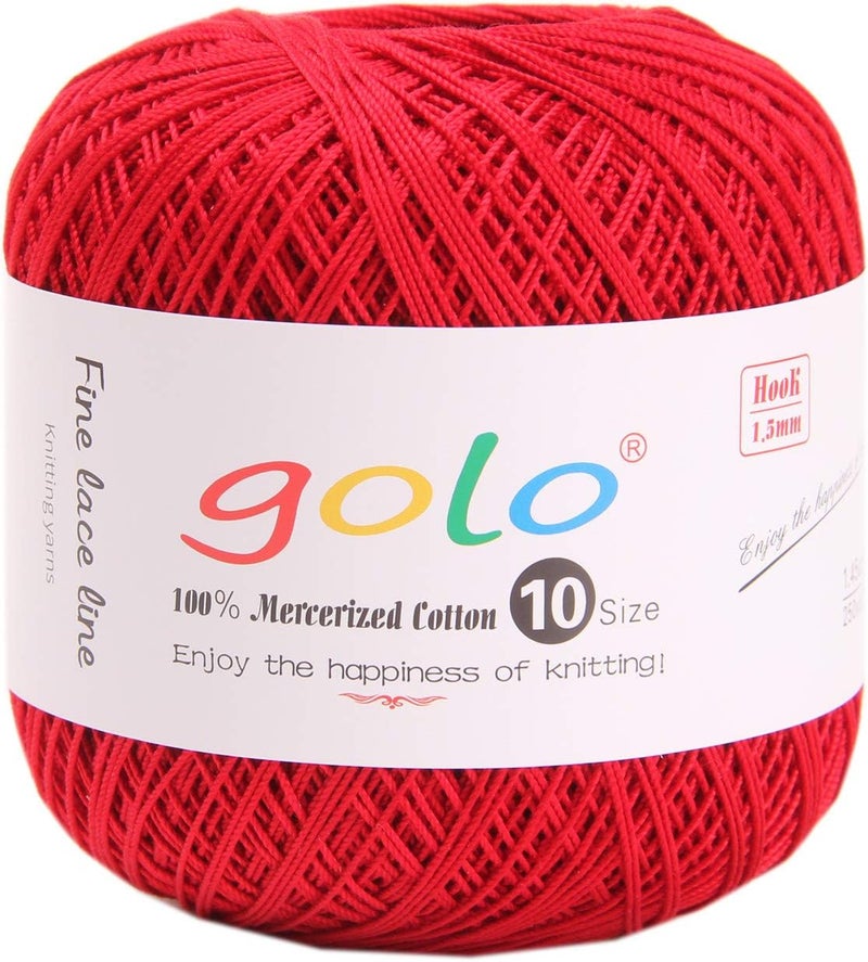 Golo Crochet Thread Size 10 Red Yarn Crochet Yarn for Tatting Red 135 - Image 1