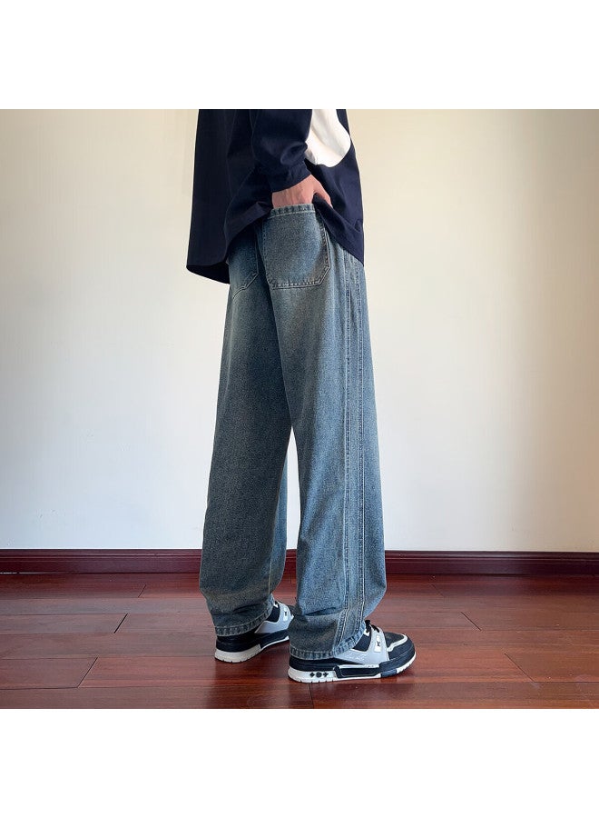 TonLion Tangshi  Autumn Winter Men's Loose Side Split Washed Denim Pants With Woven Label - Image 3