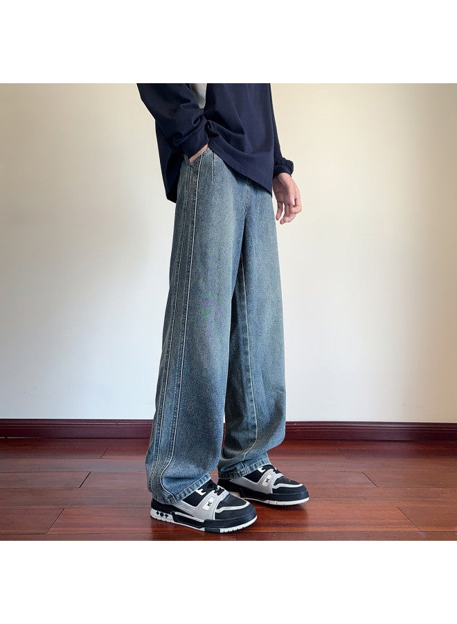 TonLion Tangshi  Autumn Winter Men's Loose Side Split Washed Denim Pants With Woven Label - Image 2