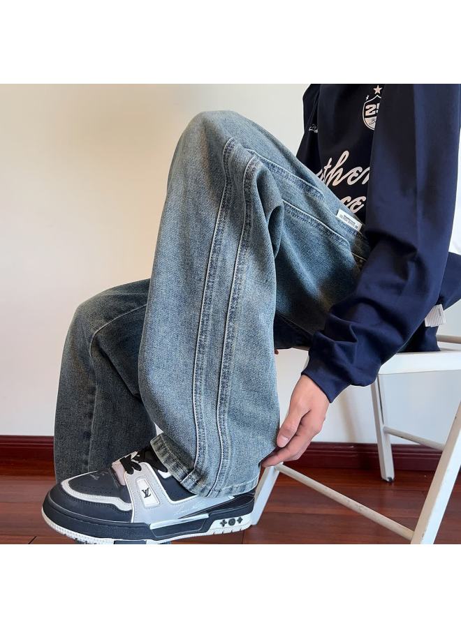 TonLion Tangshi  Autumn Winter Men's Loose Side Split Washed Denim Pants With Woven Label - Image 1