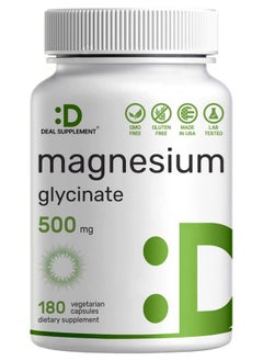 Magnesium Glycinate 500Mg 180 Veggie Capsules ; Chelated For Easy Absorption ; Highly Purified Essential Trace Mineral For Muscle Joint Heart & Digestive Health