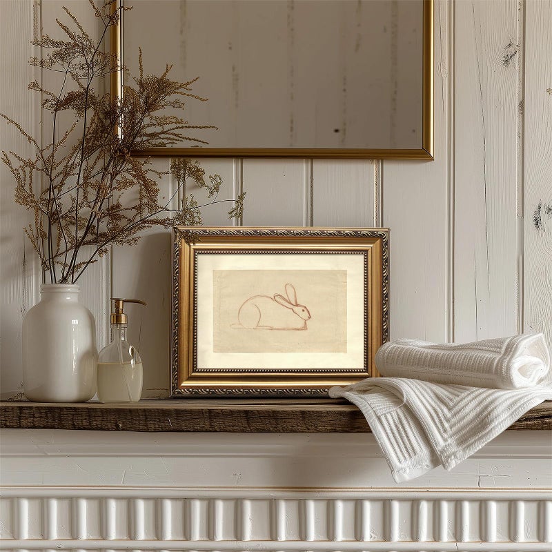 uniro Vintage Gold Framed Wall Art, Neutral Easter Bunny Sketch Canvas Art Prints Painting, Anquite Rabbit Drawing Picture Wall Decor, Rustic Animal Nursery Frame Art for Bedroom, Gallary, Living Room, Office, Cottagecore decor - 9x12Inch - Image 3