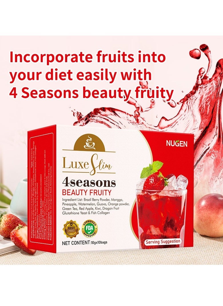 NUGEN 4 Seasons Beauty Slimming Glowing Fruity Powder Tea With Cranberry Brazil Berry Apple 10 Bags  - Image 4