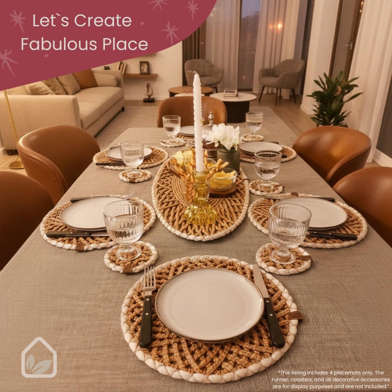 Lemon Tree Round Woven Placemats Set of 4, Braided Natural Table Mats for Dining Table Decor, Waterproof, Handmade, Easy to Clean, Perfect Fall Placemats for Thanksgiving, Christmas & Everyday Use 14.2IN - Image 2