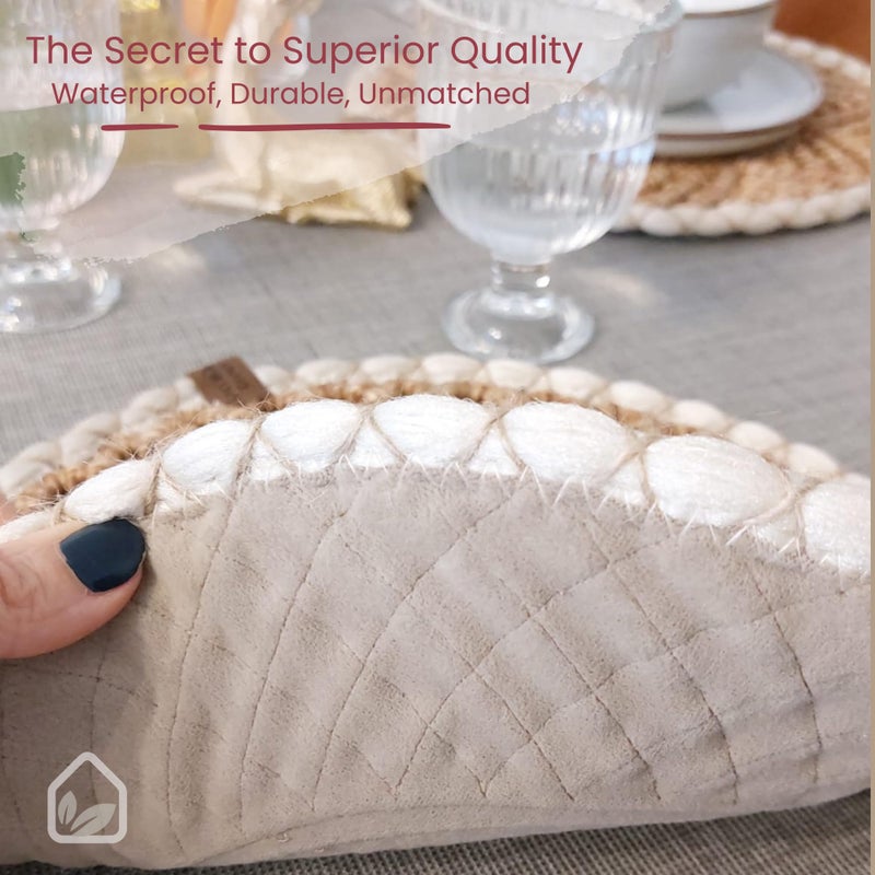 Lemon Tree Round Woven Placemats Set of 4, Braided Natural Table Mats for Dining Table Decor, Waterproof, Handmade, Easy to Clean, Perfect Fall Placemats for Thanksgiving, Christmas & Everyday Use 14.2IN - Image 3