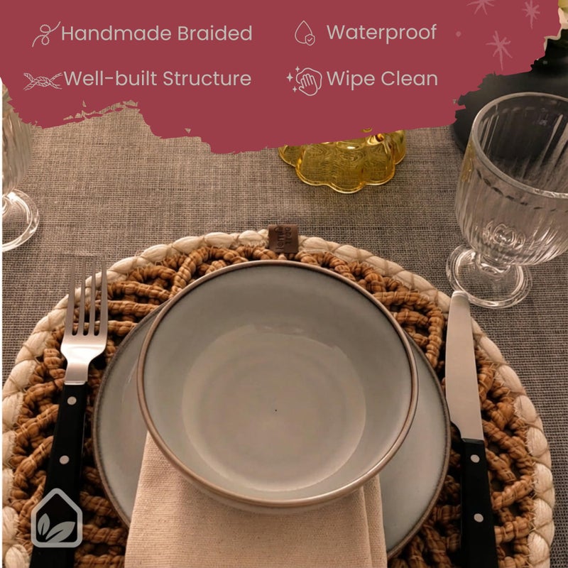 Lemon Tree Round Woven Placemats Set of 4, Braided Natural Table Mats for Dining Table Decor, Waterproof, Handmade, Easy to Clean, Perfect Fall Placemats for Thanksgiving, Christmas & Everyday Use 14.2IN - Image 4
