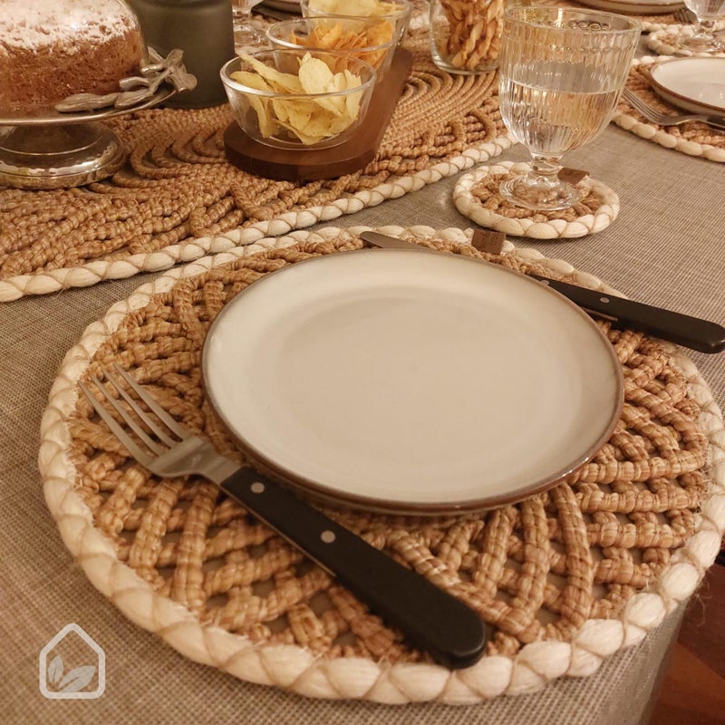 Lemon Tree Round Woven Placemats Set of 4, Braided Natural Table Mats for Dining Table Decor, Waterproof, Handmade, Easy to Clean, Perfect Fall Placemats for Thanksgiving, Christmas & Everyday Use 14.2IN - Image 5