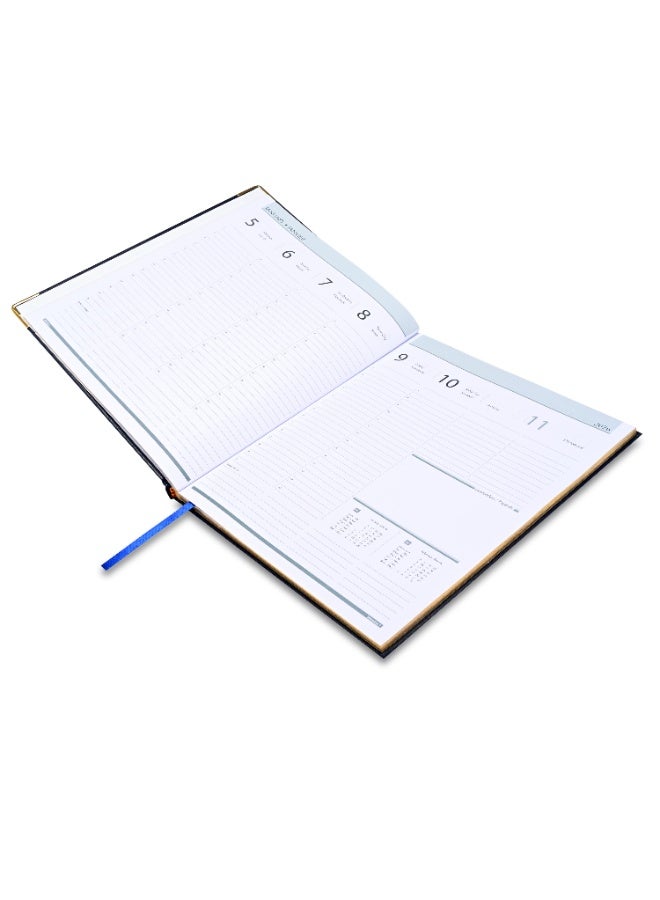 FIS مفكرة تنفيذية 2026، حجم 210x260 مم، إصدار ذهبي، غلاف فينيل مبطن ومخيط من جانب واحد، حواف مطلية بالذهب، زوايا ذهبية، إنجليزي/فرنسي، ورق أبيض 70 جرام، غلاف أزرق - FSDI35EG26BL - Image 3