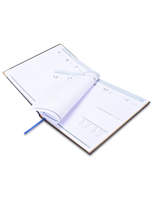 FIS مفكرة تنفيذية 2026، حجم 210x260 مم، إصدار ذهبي، غلاف فينيل مبطن ومخيط من جانب واحد، حواف مطلية بالذهب، زوايا ذهبية، إنجليزي/فرنسي، ورق أبيض 70 جرام، غلاف أزرق - FSDI35EG26BL - Image 4