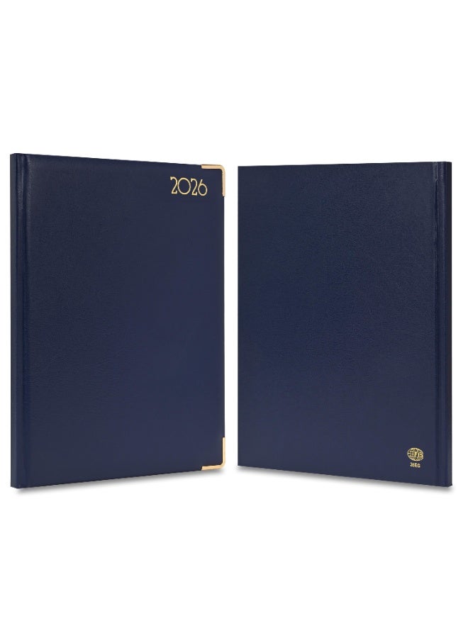 FIS مفكرة تنفيذية 2026، حجم 210x260 مم، إصدار ذهبي، غلاف فينيل مبطن ومخيط من جانب واحد، حواف مطلية بالذهب، زوايا ذهبية، إنجليزي/فرنسي، ورق أبيض 70 جرام، غلاف أزرق - FSDI35EG26BL - Image 2