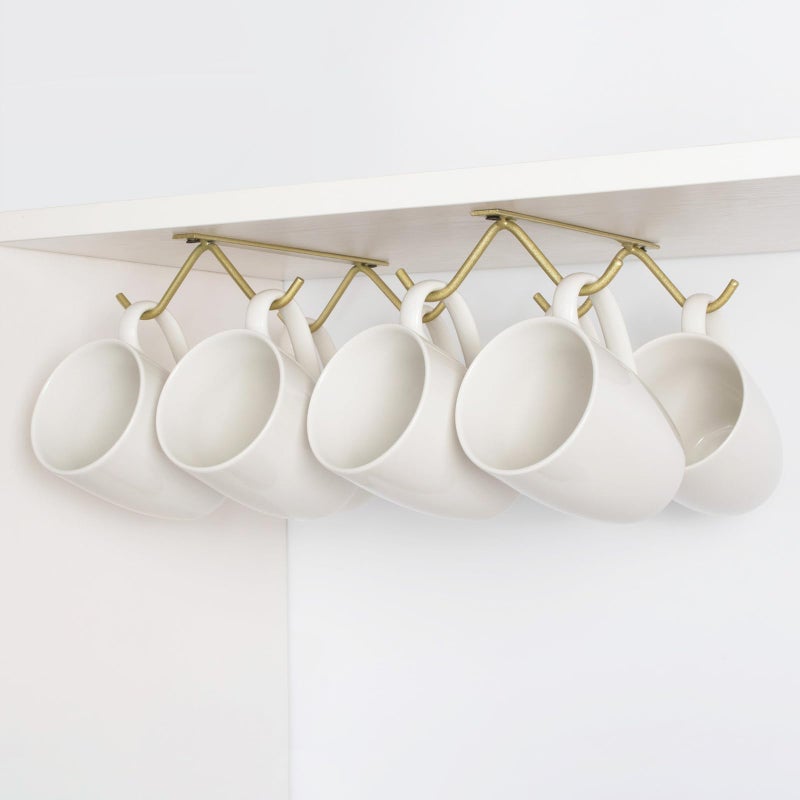Tavery Cabinet Hook Mug Holder Hanging Coffee Cup Rack for Kitchen Under Cabinets Metal Hangers Organizer Shelf Storage Utensil Gold