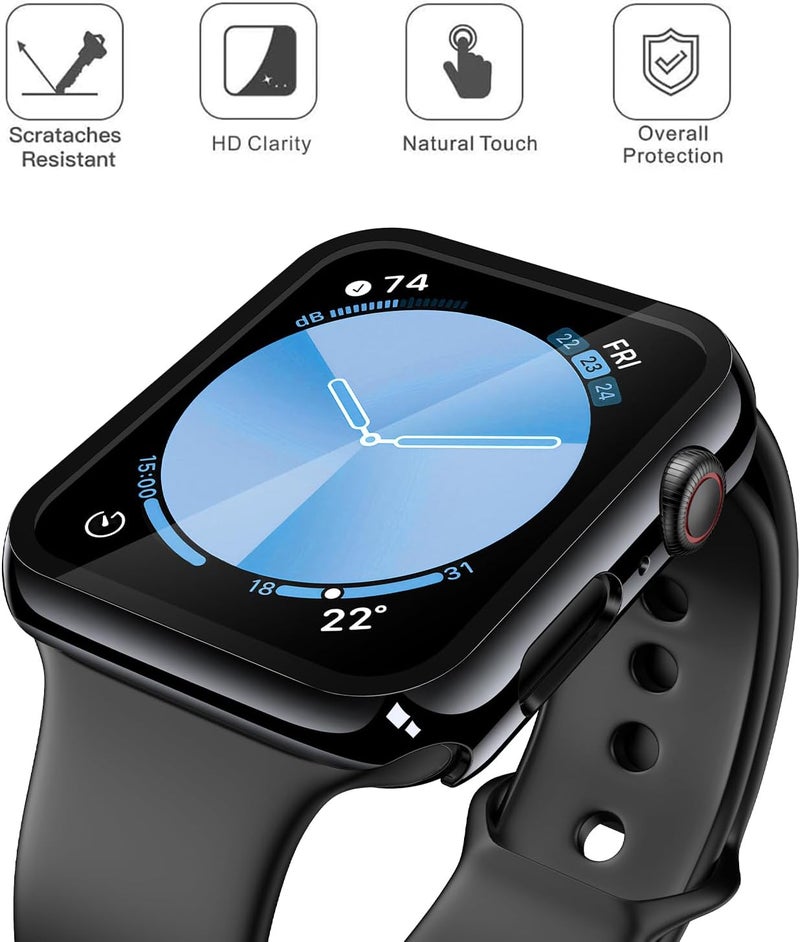 Misxi 2 Pack Tempered Glass Case Compatible for Apple Watch SE 3 (2025) SE 2 SE Series 6 Series 5 Series 4 44mm, Hard PC Screen Protector Overall Protection Cover for iWatch, Jet Black - Image 2