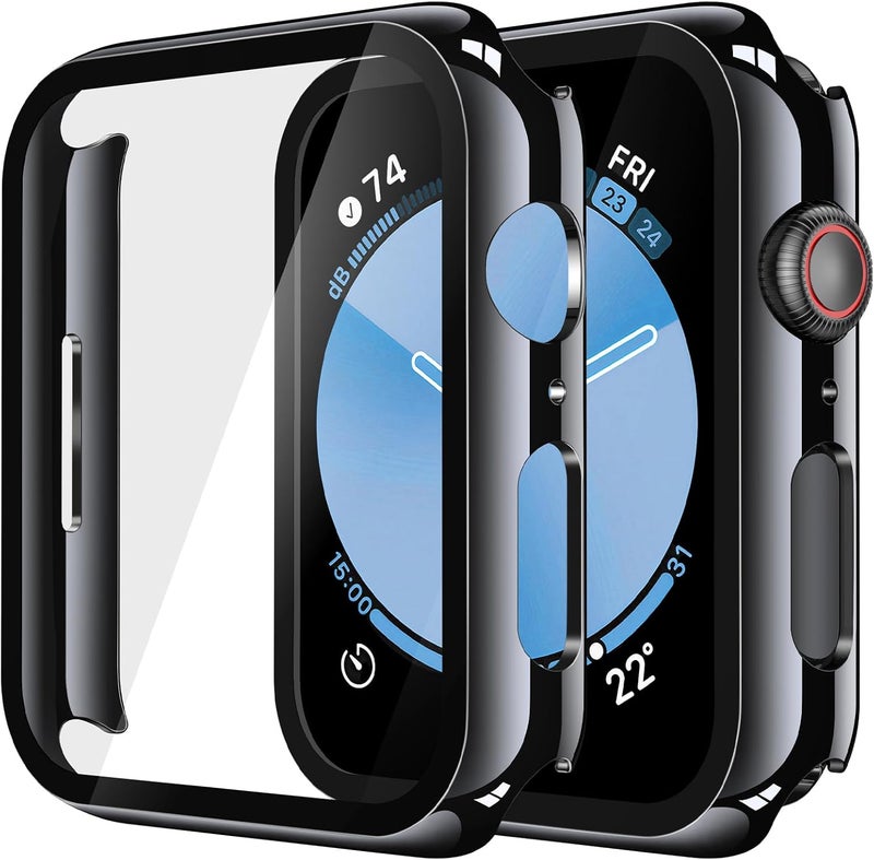 Misxi 2 Pack Tempered Glass Case Compatible for Apple Watch SE 3 (2025) SE 2 SE Series 6 Series 5 Series 4 44mm, Hard PC Screen Protector Overall Protection Cover for iWatch, Jet Black - Image 1