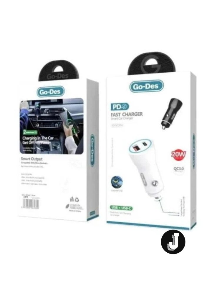 JAJEEK Fast Charge Dual Port PD Car Charger – 20W Max USB-C & USB-A Charger for iPhone, Android & More - Image 2